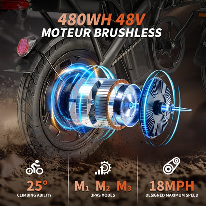 Folding Electric Bike 14 Inch 48V 350W Brushless Motor Lightweight Commuter E-Bike Long-Range Lithium Battery LED Display Disc Brakes for City Suburban Rides
