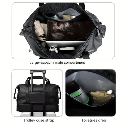 Gym Duffel Bag with Wet Pocket & Shoe Compartment - Foldable PU Leather Sports Travel Bag for Workouts, Weekend Trips & Everyday Use, Lightweight Carry-On Luggage Bag for Men Women (Black/Blue/Grey)