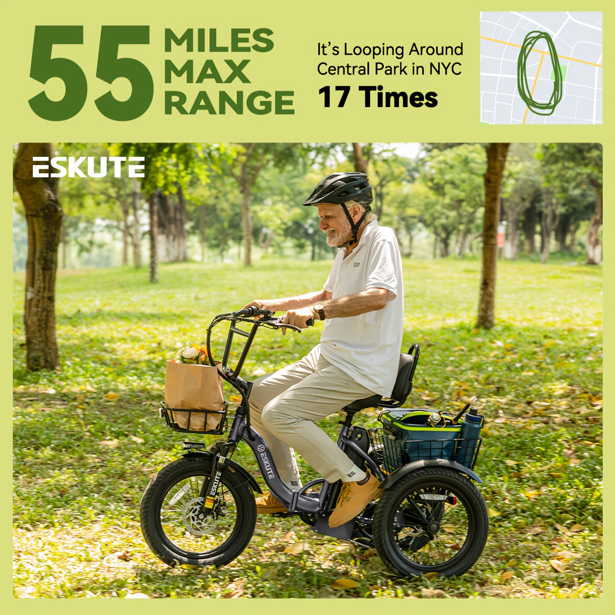 Electric Tricycle for Adults 749W Brushless Motor Folding E-Trike 48V 10.4Ah Removable Battery Step-Thru 3 Wheel Electric Bike 18x3.0 Fat Tire Up to 55 Miles 18MPH+ with 6-Speed Gear