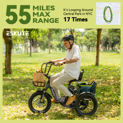 Electric Tricycle for Adults 749W Brushless Motor Folding E-Trike 48V 10.4Ah Removable Battery Step-Thru 3 Wheel Electric Bike 18x3.0 Fat Tire Up to 55 Miles 18MPH+ with 6-Speed Gear