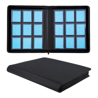 Trading Card Binder 9-Pocket Top Loader Album Holder 288 Cards Double-Sided Display Storage Carrying Case Fits 3x4 Top Loaders for PTCG MTG Pokemon Sports Cards Baseball Football Basketball Black