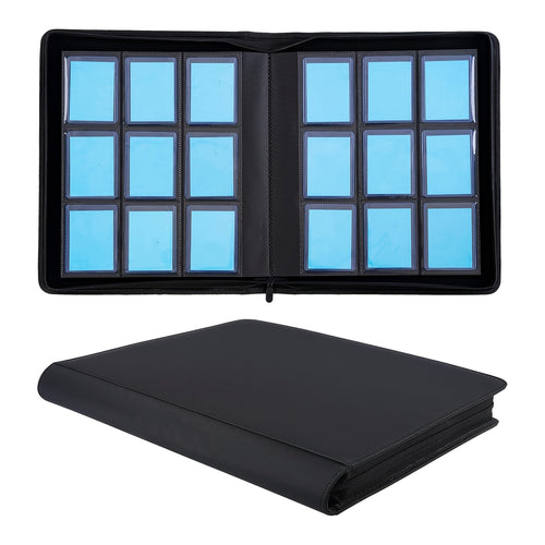 Trading Card Binder 9-Pocket Top Loader Album Holder 288 Cards Double-Sided Display Storage Carrying Case Fits 3x4 Top Loaders for PTCG MTG Pokemon Sports Cards Baseball Football Basketball Black