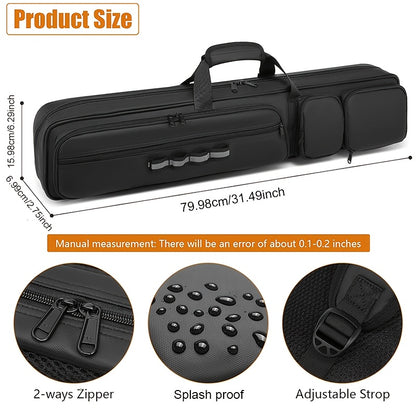 Pool Cue Case 4x4 with Hidden Backpack Strap | Billiard Cue Bag Holds 4 Butts & 4 Shafts | Hard Shell Pool Stick Carrying Case with Large Front Accessory Pockets | Black