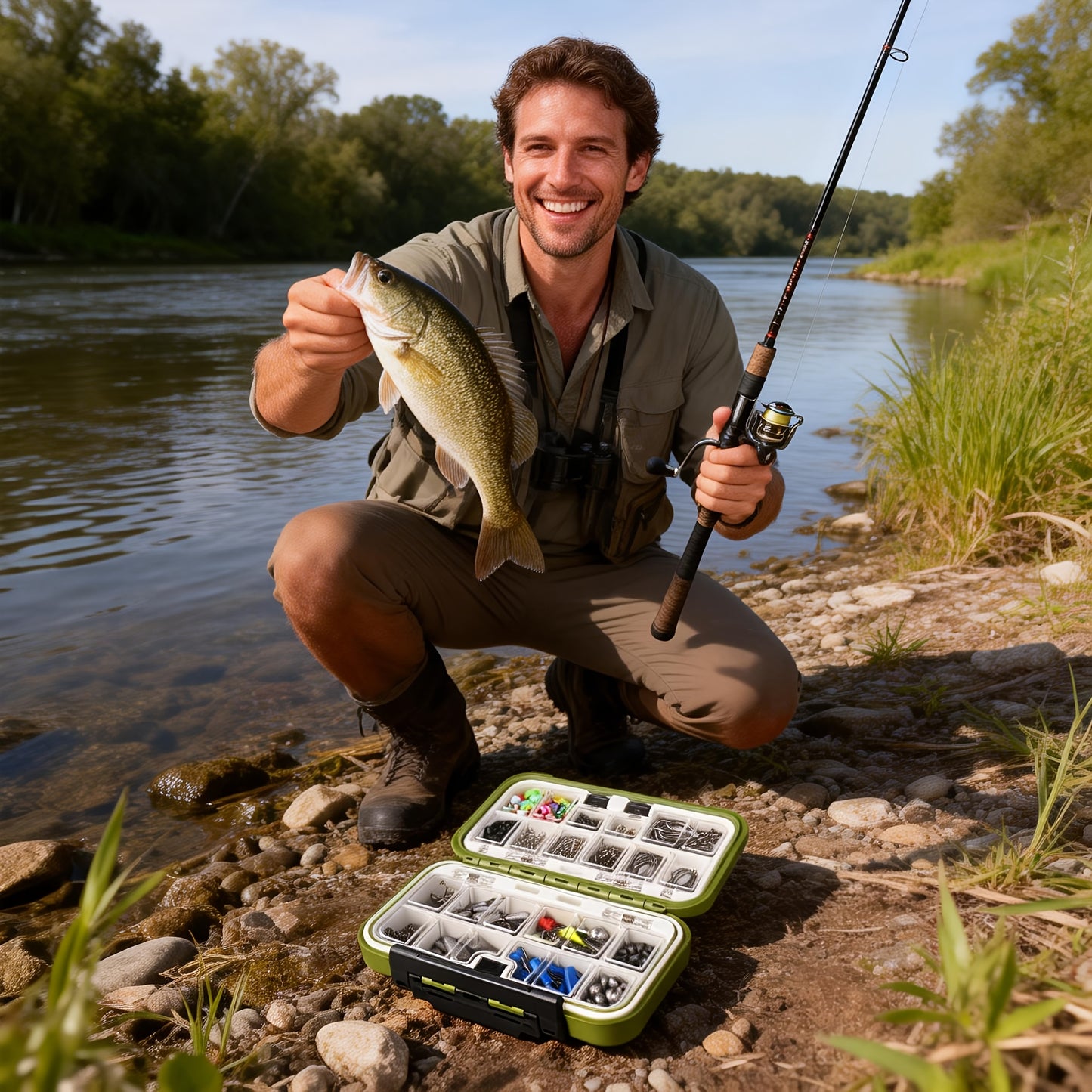 Fishing Tackle Kit 132-405 Piece Fishing Accessories Set with Hooks Weights Sinkers Spinner Blades Tackle Box for Bass Trout Bluegill Crappie Freshwater