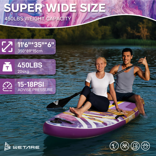 Extra Wide SUP Board 11'6"x35" – 450lbs Capacity Inflatable Stand Up Paddle Board, Non-Slip Stable Deck, Double Action Pump for Yoga Fishing Surf Kayak Adults