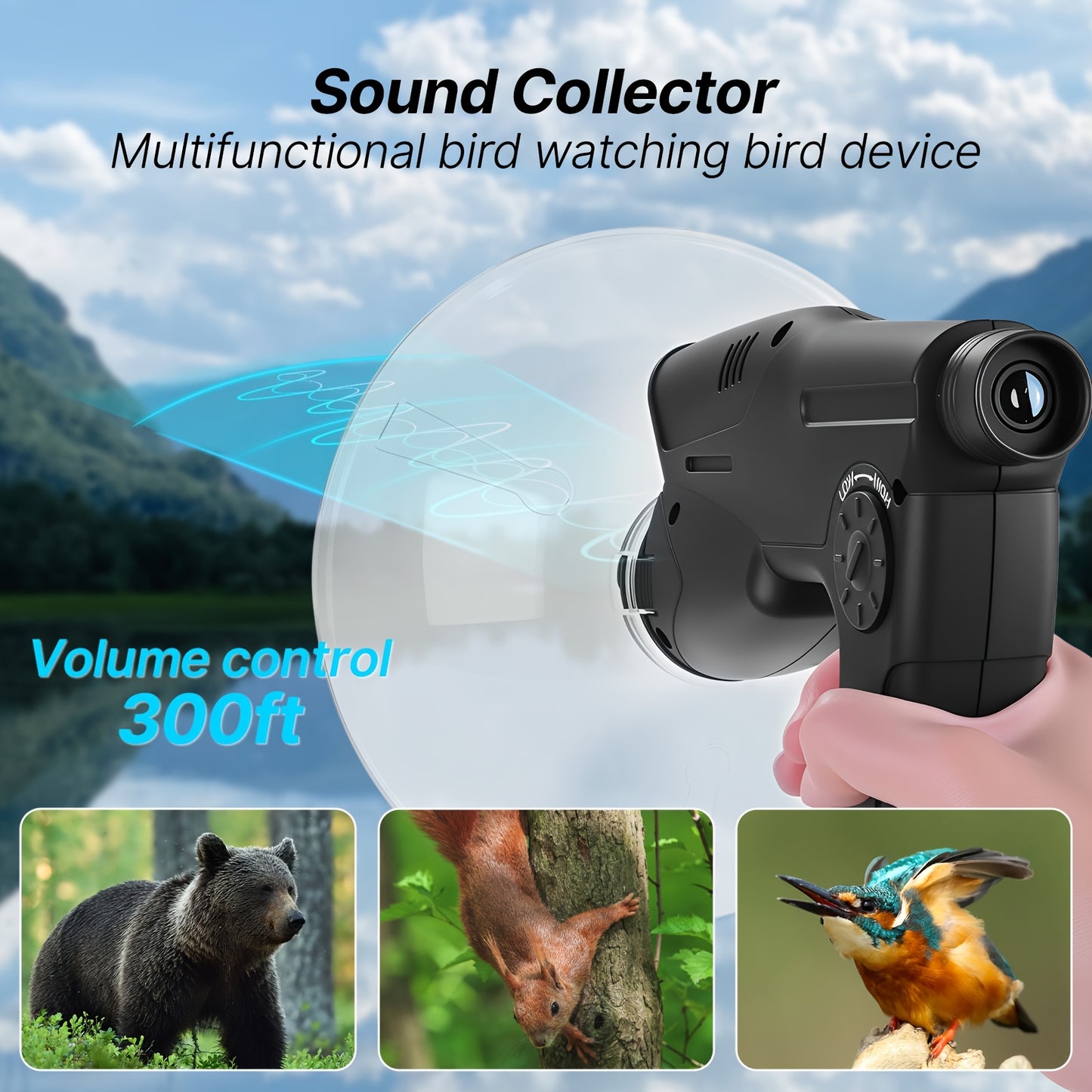 Bionic Ear Sound Amplifier with 8x Monocular Telescope, Long-Range Digital Audio Listening Device with Headphones for Bird Watching Nature Observation Outdoor Surveillance, Compact Lightweight Spy Ear