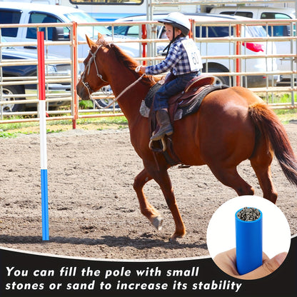 Horse Pole Bending Poles 6pcs 6FT with Carry Bag - Adjustable Equestrian Agility Training Poles for Horses & Dogs, Red White Blue, Barrel Racing & Obstacle Course Training Equipment
