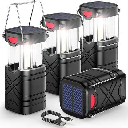 IPX5 Waterproof Camping Lantern 4 & 8 Pack – Rechargeable LED, 1200mAh Solar & USB, 3 Power Ways, Hurricane Flashlight Lantern for Emergency, Power Outage & Outdoor Camping