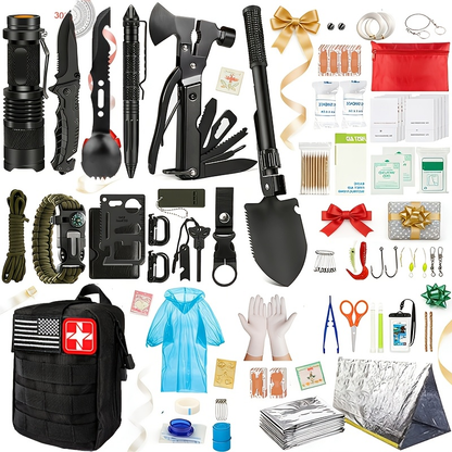 Outdoor Survival Tool Kit 180/252pcs Multifunctional Camping Gear Set for Men Hiking Backpacking Emergency Preparedness Adventure Equipment