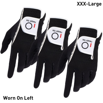 Wet Weather Golf Gloves Rain Grip 3-Pack for Men | Breathable Water-Resistant Golf Gloves for Left & Right Hand – Durable Comfortable Fit in Hot & Wet Conditions (Black, Gray, White | S–3XL)