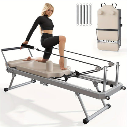 Pilates Reformer Machine for Home Gym – Foldable Pilates Equipment with Adjustable Resistance Springs, 11-Level Intensity, Smooth Sliding Rails, 330 lbs Capacity for Beginners & Advanced