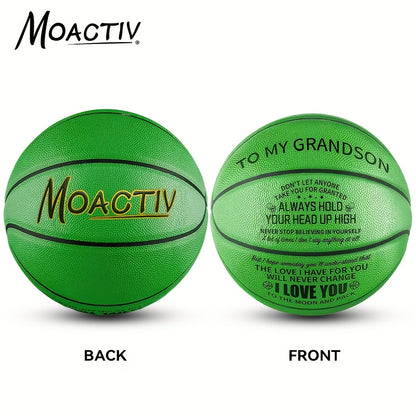 Engraved Basketball Gift for Grandson & Son - Size 7 PU Indoor Outdoor with Pump, Inspirational Message, Birthday Christmas Gift, Multi-Color