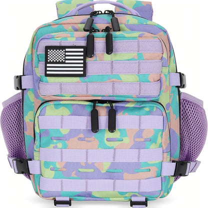 Mini Hiking Backpack 2.38 Gallon Daypack Zipper Closure Hip Strap for Daily Use Fitness Cycling Camping Travel School Strawberry Cat Paw Plaid Tie Dye Camo