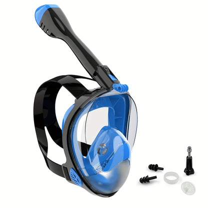Full Face Snorkel Mask 180° Panoramic View Anti-Fog Anti-Leak Snorkeling Mask with Dry Top Breathing System and Removable Camera Mount for Adults Men Women - Safe Comfortable Diving Mask