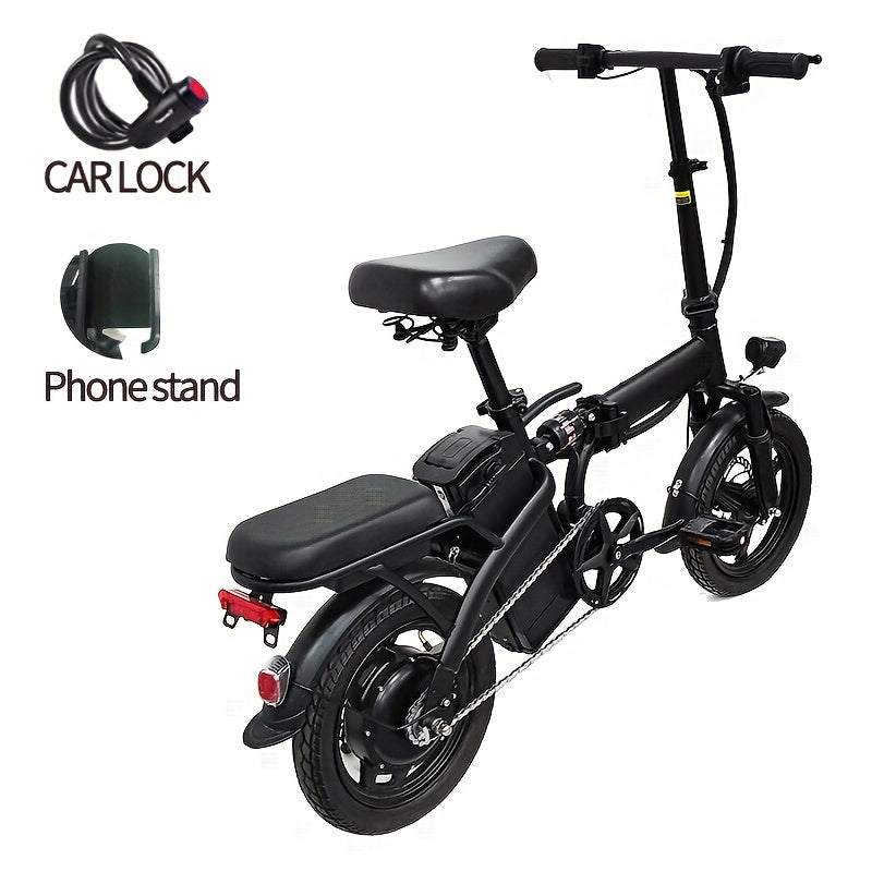Folding Electric Bicycle 14 Inch E-Bike 48V Lithium Battery 19MPH 18-28 Mile Range 330LB Capacity Disc Brake Front Headlight for City Commuting