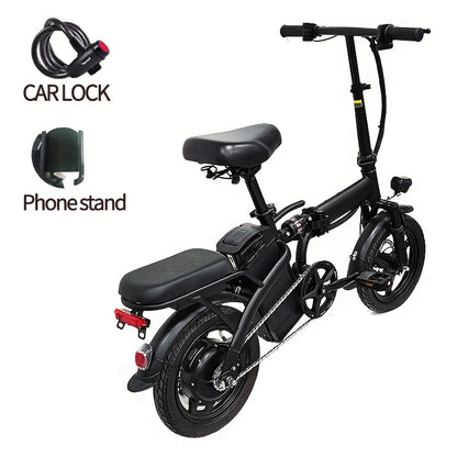 Folding Electric Bicycle 14 Inch E-Bike 48V Lithium Battery 19MPH 18-28 Mile Range 330LB Capacity Disc Brake Front Headlight for City Commuting