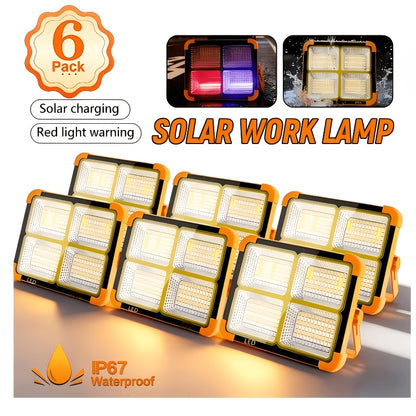 Solar LED Work Light with Magnetic Hook – 2000 Lumen Rechargeable Camping Light, Adjustable Brightness, Solar & USB-C Dual Charging, Waterproof Portable Hanging Lamp for Camping, Hiking, Garage & Emergency, 1/2/6/10 Pack