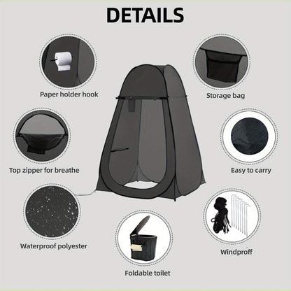 Pop-Up Privacy Tent with Portable Camping Toilet for Adults, Foldable Outdoor Shower Changing Potty Tent Kit with 12 Toilet Bags, Ground Stakes & Windproof Ropes for Camping, Hiking, Travel & Picnics
