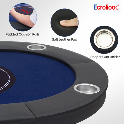 Folding Poker Table for 8 Players – 71 Inch Texas Holdem Table with Collapsible Legs, Classic Felt Surface, Padded Cup Holder Rails & Portable Design for Home Game Night