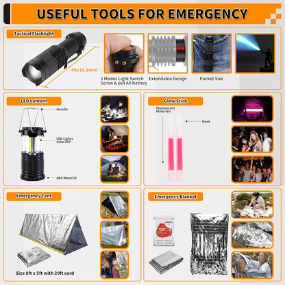 Outdoor Survival Tool Kit 180/252pcs Multifunctional Camping Gear Set for Men Hiking Backpacking Emergency Preparedness Adventure Equipment