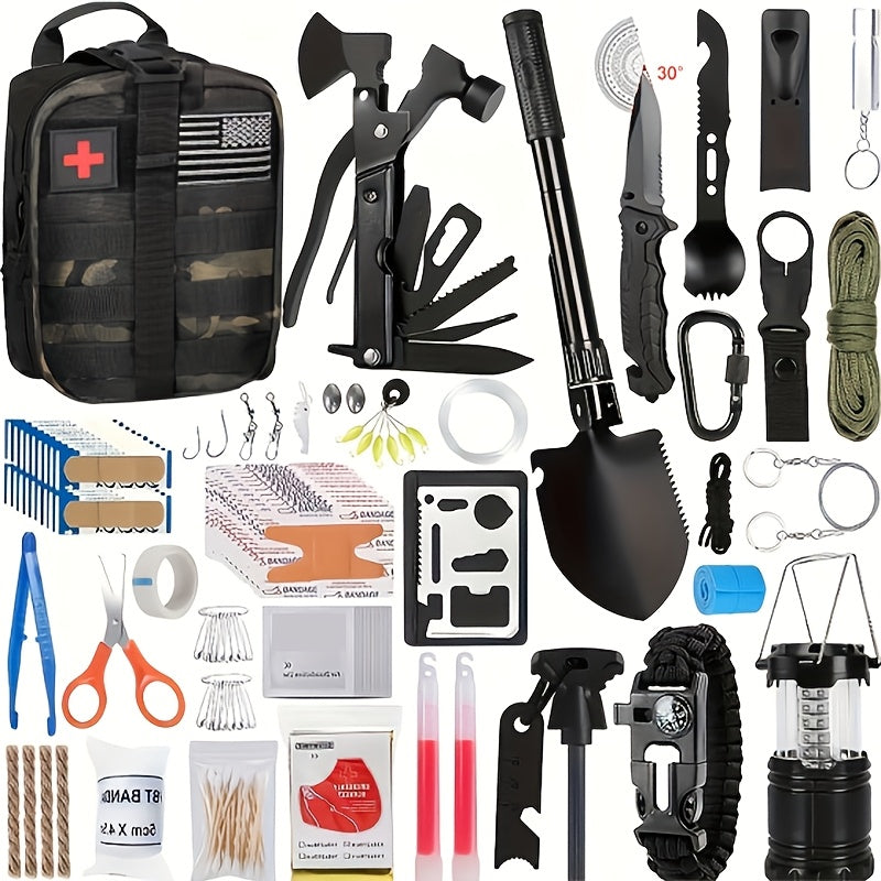 Outdoor Survival Tool Kit 180/252pcs Multifunctional Camping Gear Set for Men Hiking Backpacking Emergency Preparedness Adventure Equipment