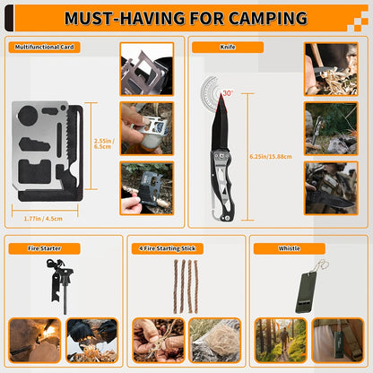 Outdoor Survival Tool Kit 180/252pcs Multifunctional Camping Gear Set for Men Hiking Backpacking Emergency Preparedness Adventure Equipment