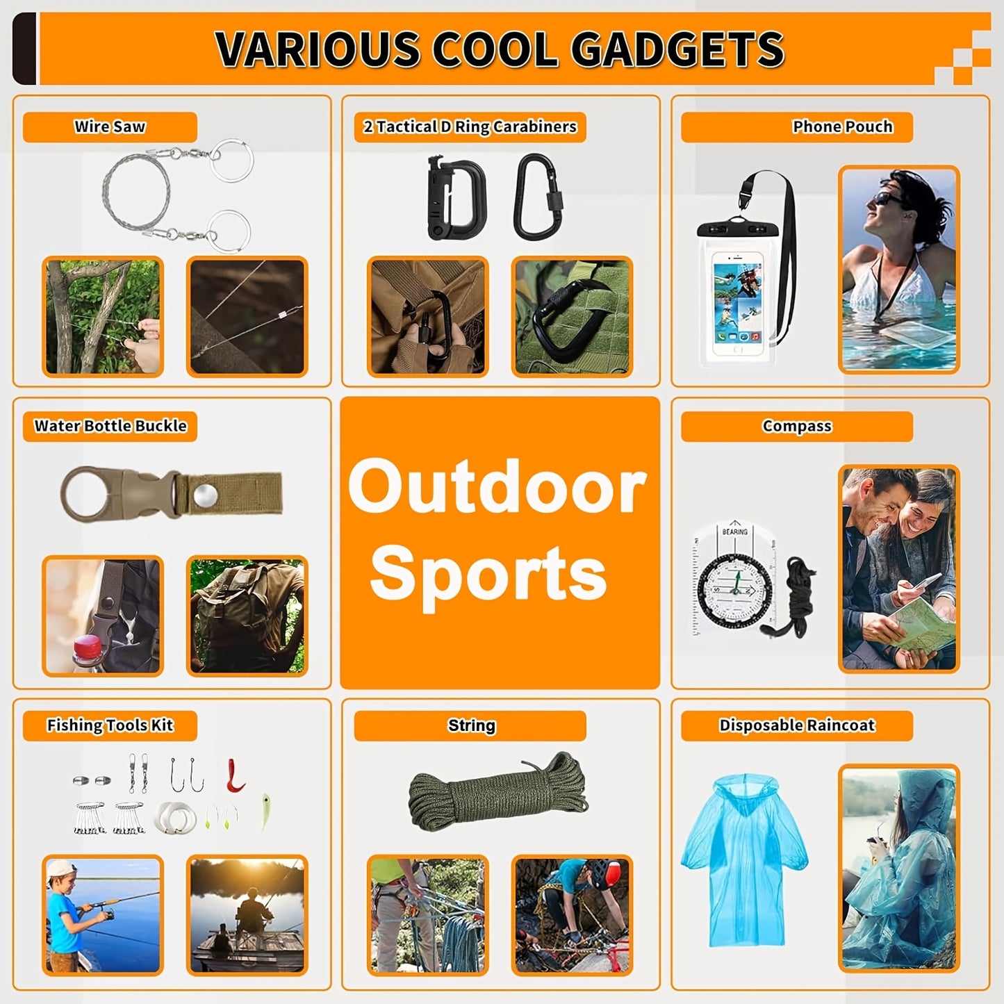 Outdoor Survival Tool Kit 180/252pcs Multifunctional Camping Gear Set for Men Hiking Backpacking Emergency Preparedness Adventure Equipment