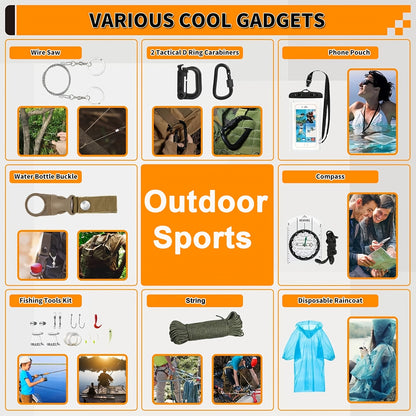 Outdoor Survival Tool Kit 180/252pcs Multifunctional Camping Gear Set for Men Hiking Backpacking Emergency Preparedness Adventure Equipment