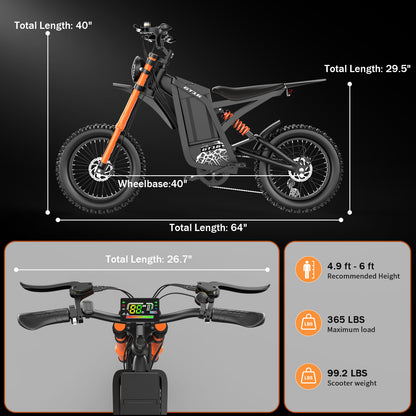 Electric Mountain Dirt Bike GT16 – 749W 48V 25AH, 27.9MPH Off-Road