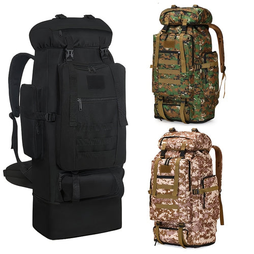 Large Capacity Expandable Outdoor Backpack 26-42 Gal – Soft Shell Geometric Pattern Hiking Rucksack for Camping, Mountaineering & Leisure | Black & Jungle Camo