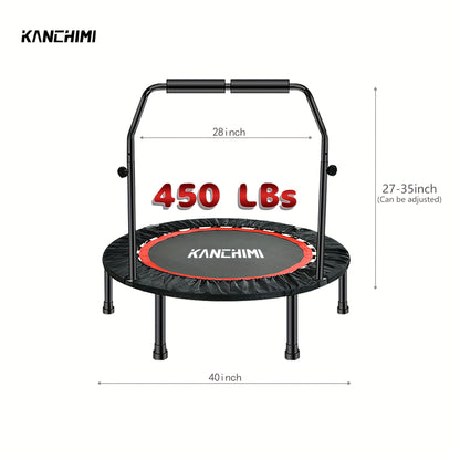 Foldable Mini Trampoline 40 Inch – Fitness Rebounder with Bungee Cords & U-Shape Foam Handle, 450 / 550 LBS Capacity, Quiet Stable Exercise Trampoline for Adults, Indoor & Outdoor Home Gym Workout