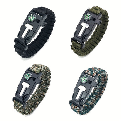 Paracord Survival Bracelet 5-in-1 with Compass, Saw, Flint Fire Starter & Whistle – 4-Pack Multi-Color Emergency Outdoor Bracelet for Camping, Hiking, Fishing, Skiing & Survival, Great Gift Idea