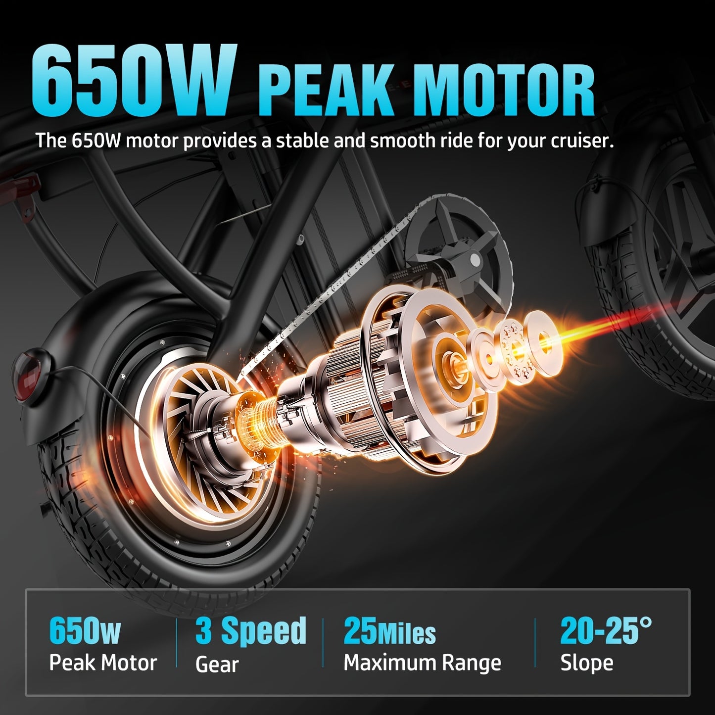 48V Electric Bike 650W Folding 13Ah Battery, 14" Commuter E-Bike for Adults & Teens, Dual Rider