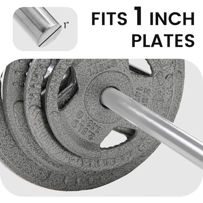 Standard Barbell 5FT – Solid Steel 1-Inch Bar, 300 LB Capacity, Chrome & Black Finish, Multi-Grip Knurling for Home Gym Strength Training