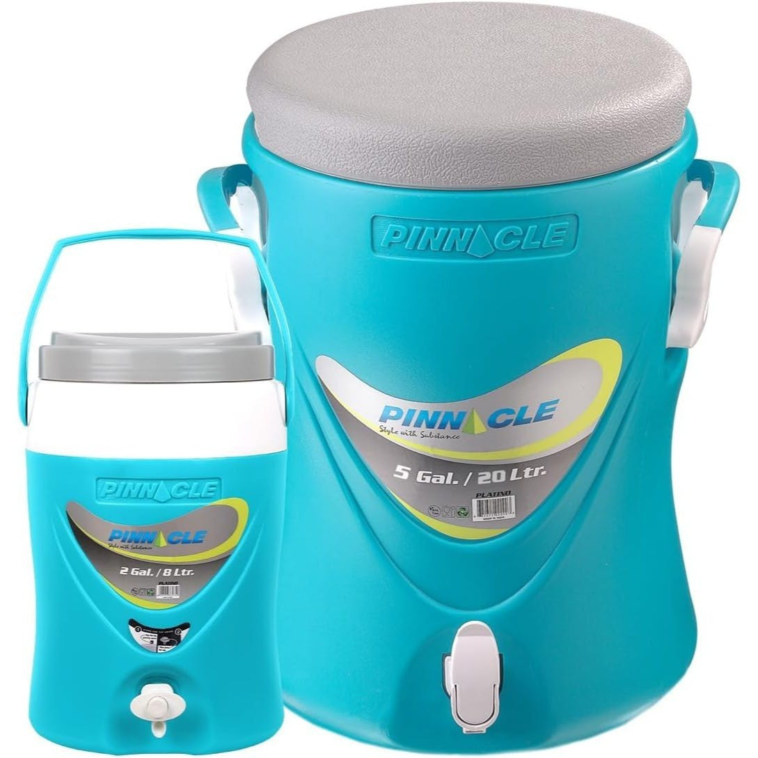 Insulated Water Jug Set with Beverage Cooler Dispenser - Leakproof Pull Tap Spout, Thick PU Insulation, Portable Sports Water Jugs for Camping, Outdoor Events, Parties & Sports - 5+2 or 3+1 Gallon