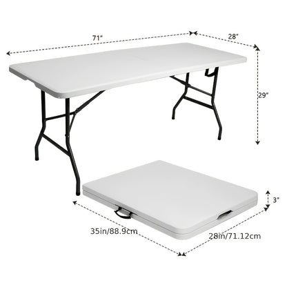 Folding Picnic Table Portable Plastic Camping Table Indoor Outdoor with Carrying Handle Lock 4FT 6FT Lightweight Fold Up Dining Table for Camping Backyard BBQ Party Beach White