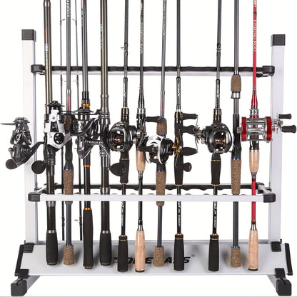 Aluminum Fishing Rod Holder Rack Holds Up to 24 Rods, Portable Lightweight Rust-Resistant Rod Stand with Cushioned Holders & Carrying Handle, Freestanding Fishing Pole Organizer for Garage Cabin Home