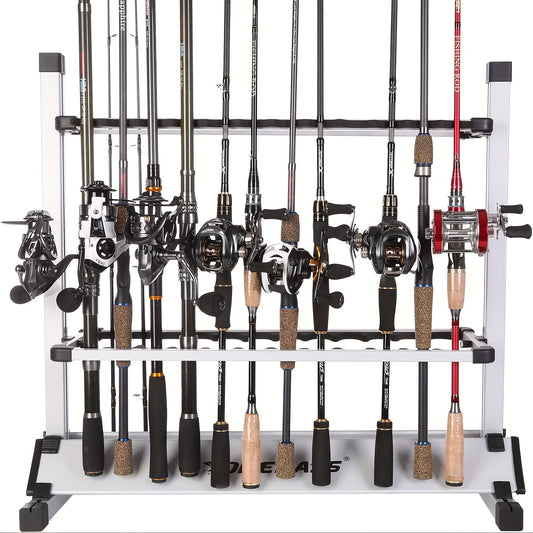 Aluminum Fishing Rod Holder Rack Holds Up to 24 Rods, Portable Lightweight Rust-Resistant Rod Stand with Cushioned Holders & Carrying Handle, Freestanding Fishing Pole Organizer for Garage Cabin Home