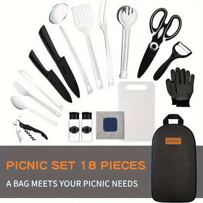 Camping Cookware Set Portable Stainless Steel Camp Kitchen Kit with Waterproof Case – Compact Travel Cookware for Hiking, Backpacking, BBQ & Outdoor Cooking with Grill Accessories