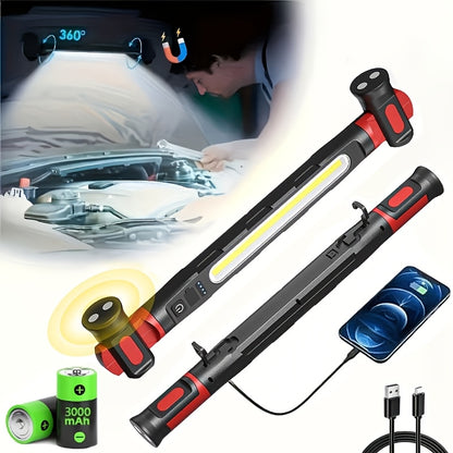 Mechanic Work Light with Magnetic Base & Hook – LED Engine Compartment Light with Red & Blue Warning Lights | Durable Work Site Lighting for Automotive Repair, Garage & Workshop