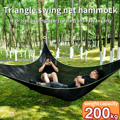 Outdoor Triangle Hammock Multi-Person – Large Aerial Tree Tent, Mesh Swing Camping Hammock for Backyard, Camping & Relaxing – Durable Hanging Hammock for Adults & Kids