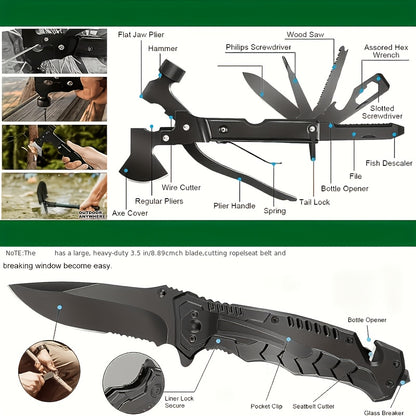 Tactical Survival Kit with Shovel Axe Fire Starter Compass Paracord Multi-Tool Bag for Camping Hiking Car Home Hurricane Earthquake Emergency Preparedness