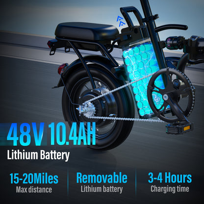 Folding Electric Bike 48V 500W, 15-20MPH Commuter E-Bike for Adults
