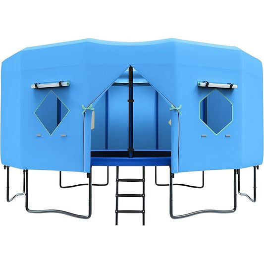Trampoline Tent Canopy with Windows & Sun Protection – Fits 6/8/10/12/14/15/16ft Round Trampoline, Straight Pole Compatible – Outdoor Backyard Playground Cover (Tent Only)