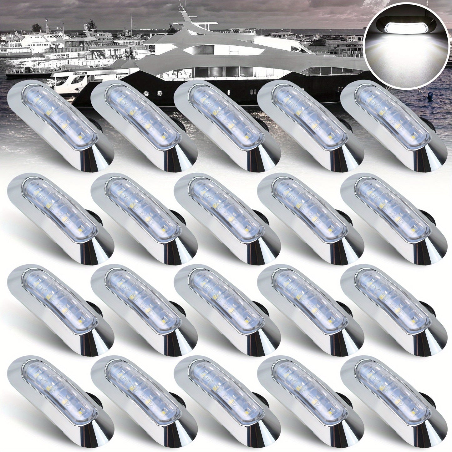Marine LED Navigation Lights Set of 20 – Stern Circular Deck & Onboard Boat Lights for Yachts & Boats | Low Frequency, No Battery Required, Multi-Color Options