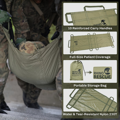 Emergency Stretcher Disposable 661LB Capacity – Portable Water-Resistant Rescue Litter with 10 Handles | 230T Nylon PA Stretcher for Mass Casualty, Disaster Response & IFAK Tactical Gear | 186×68cm