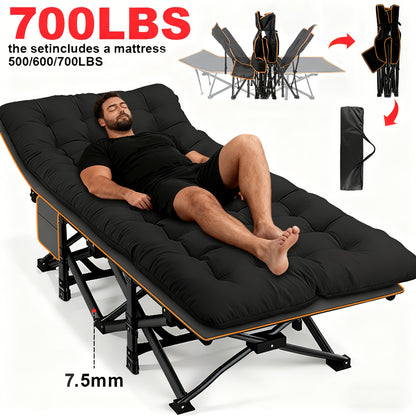 Heavy Duty Folding Bed 500 600 700 LBS Capacity Extra Large Portable Camping Cot Guest Bed with Optional Mattress Sturdy Steel Frame Flip-Up Foldable Patio Sofa Bed