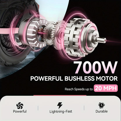 Folding Electric Bike for Women 700W Peak Motor, 48V 20Ah Removable Battery, 35 Miles Range 20MPH, 14" Tires Dual Disc Brakes, 3-Step Fold LCD Display Commuter Ebike for Adults — Pink