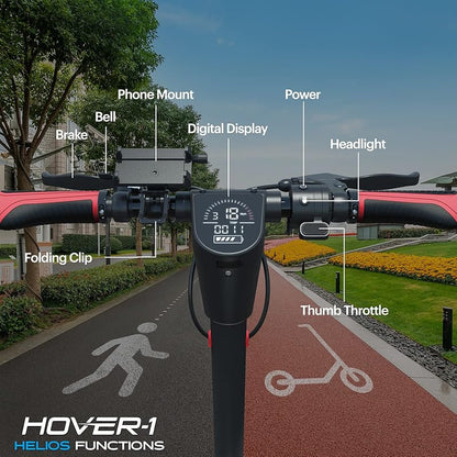 Hover-1 Helios 500W Electric Folding Scooter – 18 MPH Top Speed, 24-Mile Range, 10" Pneumatic Tires, Dual Front Suspension, Rear Disc Brakes, Removable Battery & Full LCD Display for Adults