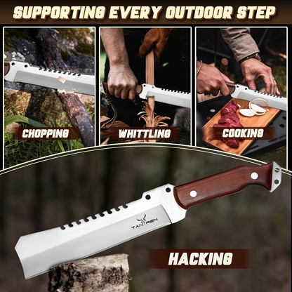 Survival Machete Fixed Blade Knife 7.2" – 4Cr13 High Carbon Steel, Full Tang, Ergonomic Wooden Handle, Leather Sheath for Camping, Bushcraft & Outdoor Survival